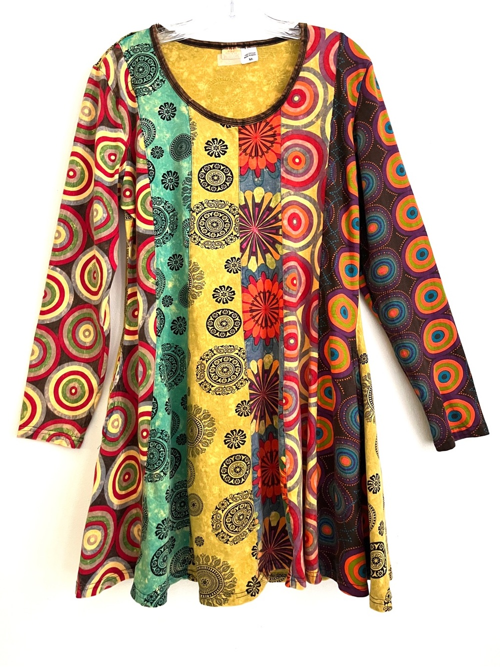 Eastwind Echo Santa-Fe Multicolor Patchwork Mini Dress L Pockets Cotton